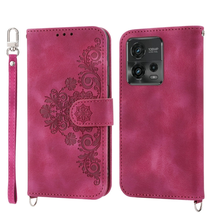 For Motorola Moto G72 Skin-feel Flowers Embossed Wallet Leather Phone Case