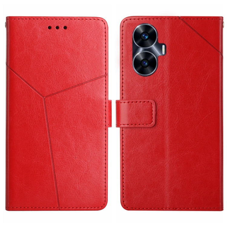 For Realme C55 HT01 Y-shaped Pattern Flip Leather Phone Case
