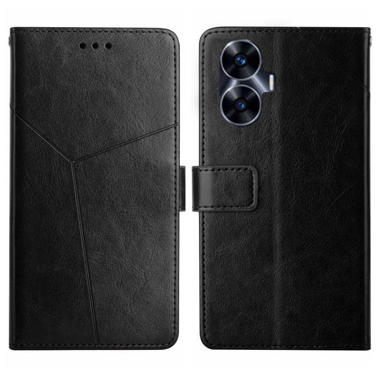 For Realme C55 HT01 Y-shaped Pattern Flip Leather Phone Case