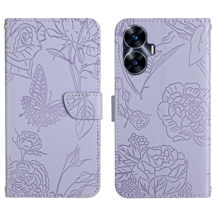 For Realme C55 HT03 Skin Feel Butterfly Embossed Flip Leather Phone Case