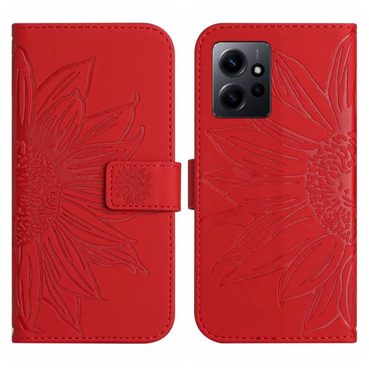 For Xiaomi Redmi Note 12 4G Global Skin Feel Sun Flower Embossed Flip Leather Phone Case with Lanyard