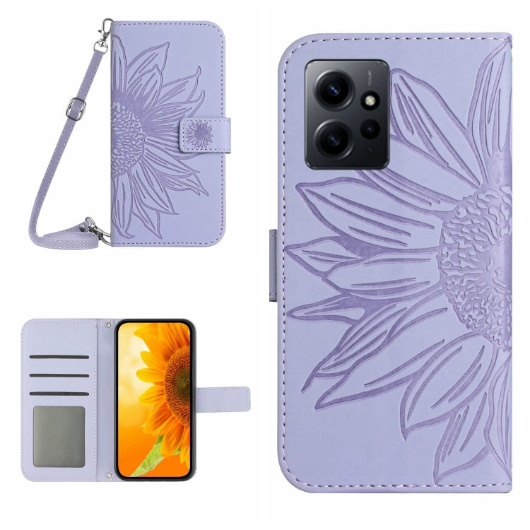 For Xiaomi Redmi Note 12 4G Global Skin Feel Sun Flower Embossed Flip Leather Phone Case with Lanyard