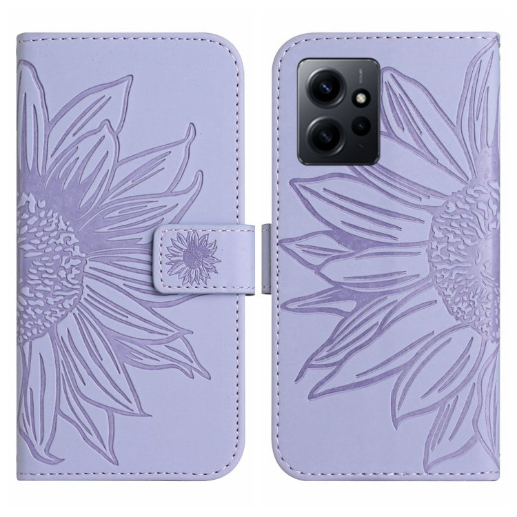 For Xiaomi Redmi Note 12 4G Global Skin Feel Sun Flower Embossed Flip Leather Phone Case with Lanyard