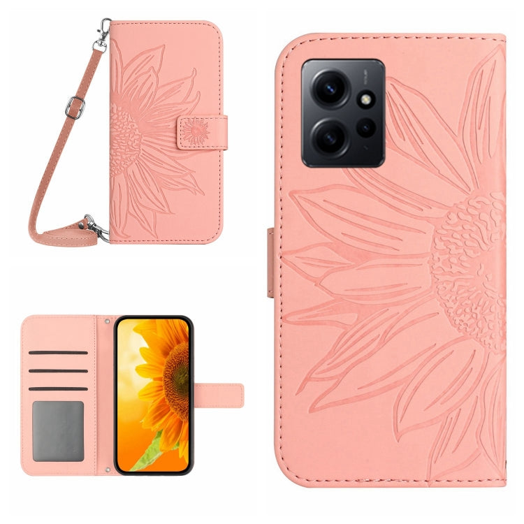 For Xiaomi Redmi Note 12 4G Global Skin Feel Sun Flower Embossed Flip Leather Phone Case with Lanyard