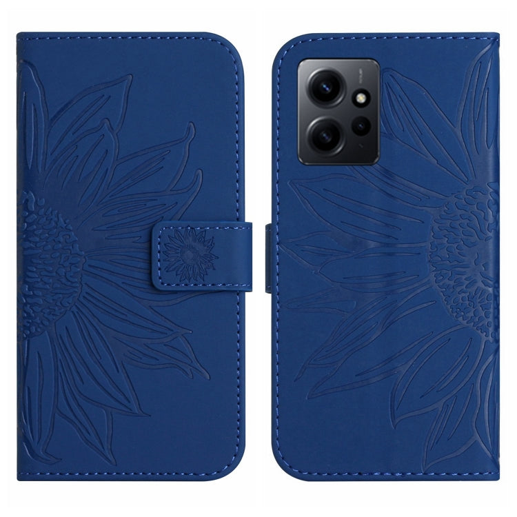 For Xiaomi Redmi Note 12 4G Global Skin Feel Sun Flower Embossed Flip Leather Phone Case with Lanyard