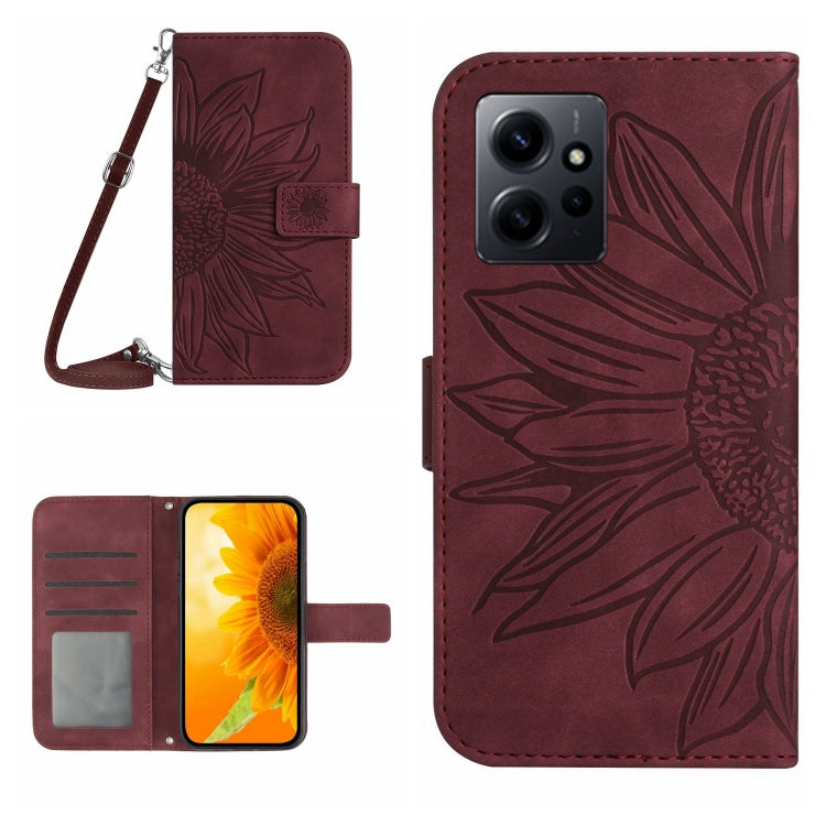 For Xiaomi Redmi Note 12 4G Global Skin Feel Sun Flower Embossed Flip Leather Phone Case with Lanyard