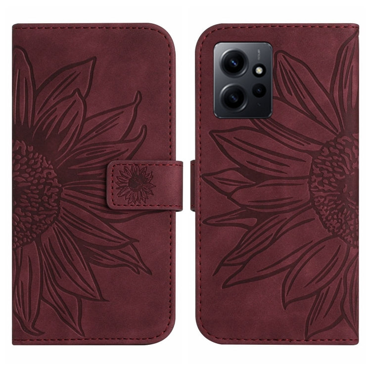 For Xiaomi Redmi Note 12 4G Global Skin Feel Sun Flower Embossed Flip Leather Phone Case with Lanyard
