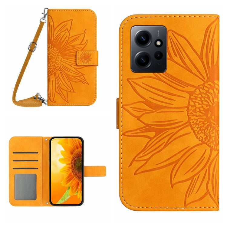 For Xiaomi Redmi Note 12 4G Global Skin Feel Sun Flower Embossed Flip Leather Phone Case with Lanyard