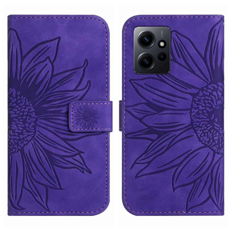 For Xiaomi Redmi Note 12 4G Global Skin Feel Sun Flower Embossed Flip Leather Phone Case with Lanyard