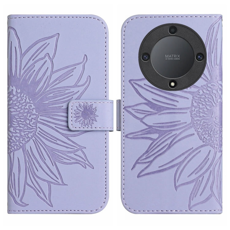 For Honor X9a 5G / Magic5 Lite Skin Feel Sun Flower Embossed Flip Leather Phone Case with Lanyard