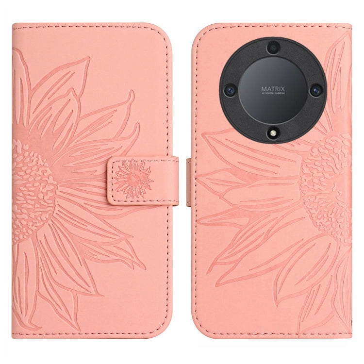 For Honor X9a 5G / Magic5 Lite Skin Feel Sun Flower Embossed Flip Leather Phone Case with Lanyard