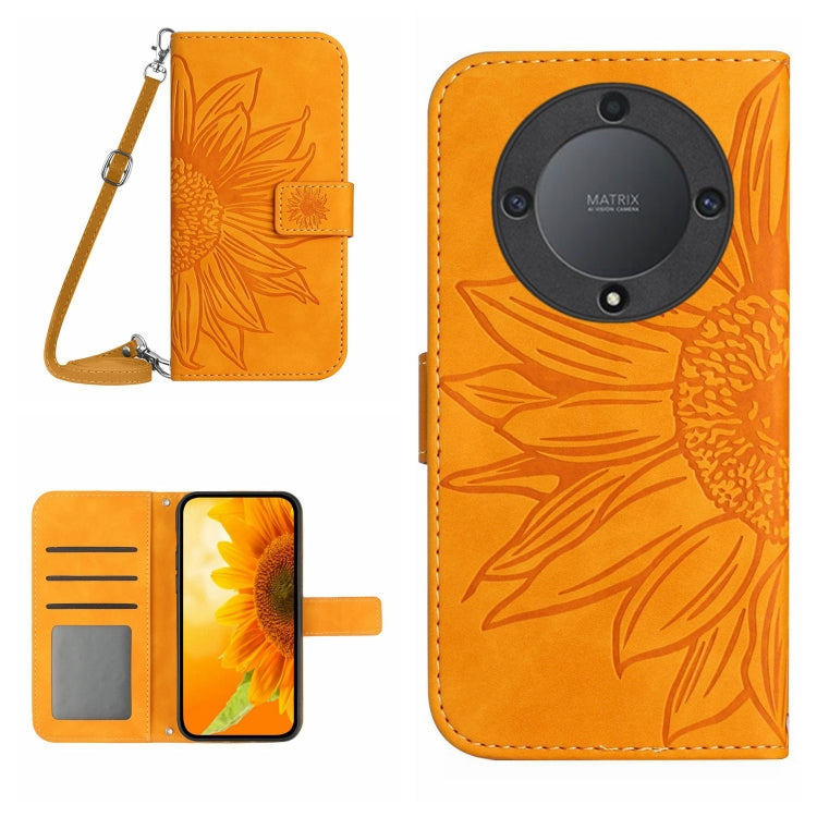 For Honor X9a 5G / Magic5 Lite Skin Feel Sun Flower Embossed Flip Leather Phone Case with Lanyard