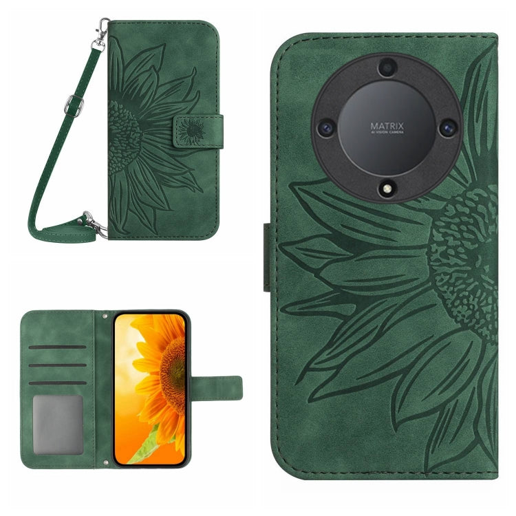 For Honor X9a 5G / Magic5 Lite Skin Feel Sun Flower Embossed Flip Leather Phone Case with Lanyard