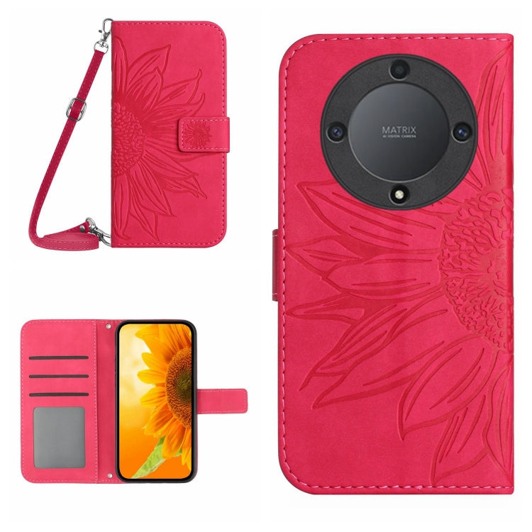 For Honor X9a 5G / Magic5 Lite Skin Feel Sun Flower Embossed Flip Leather Phone Case with Lanyard