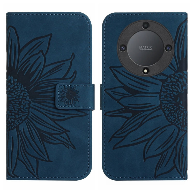 For Honor X9a 5G / Magic5 Lite Skin Feel Sun Flower Embossed Flip Leather Phone Case with Lanyard