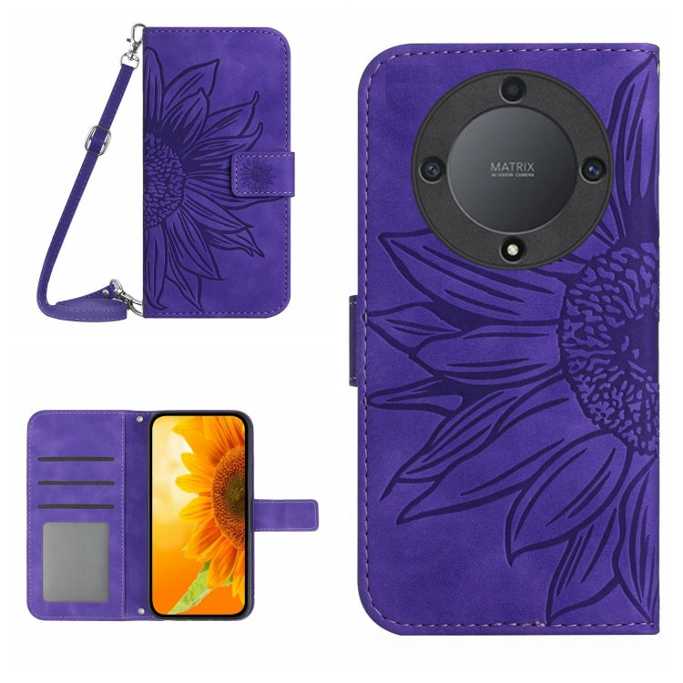 For Honor X9a 5G / Magic5 Lite Skin Feel Sun Flower Embossed Flip Leather Phone Case with Lanyard