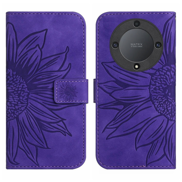 For Honor X9a 5G / Magic5 Lite Skin Feel Sun Flower Embossed Flip Leather Phone Case with Lanyard