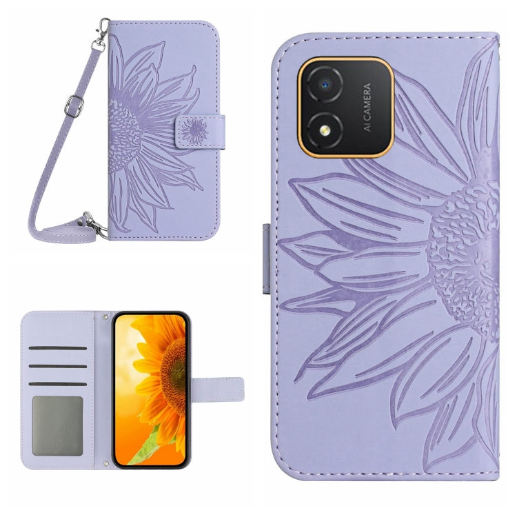 For Honor X5 4G Skin Feel Sun Flower Embossed Flip Leather Phone Case with Lanyard