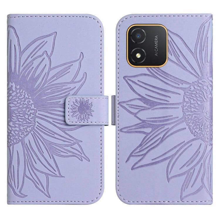 For Honor X5 4G Skin Feel Sun Flower Embossed Flip Leather Phone Case with Lanyard
