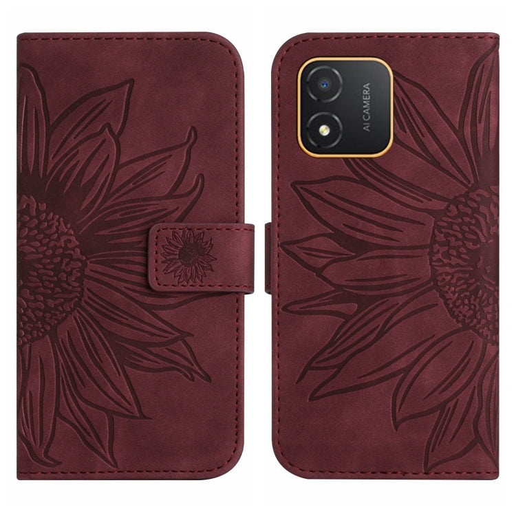 For Honor X5 4G Skin Feel Sun Flower Embossed Flip Leather Phone Case with Lanyard