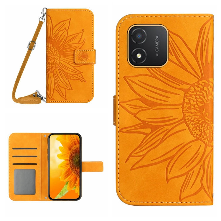 For Honor X5 4G Skin Feel Sun Flower Embossed Flip Leather Phone Case with Lanyard