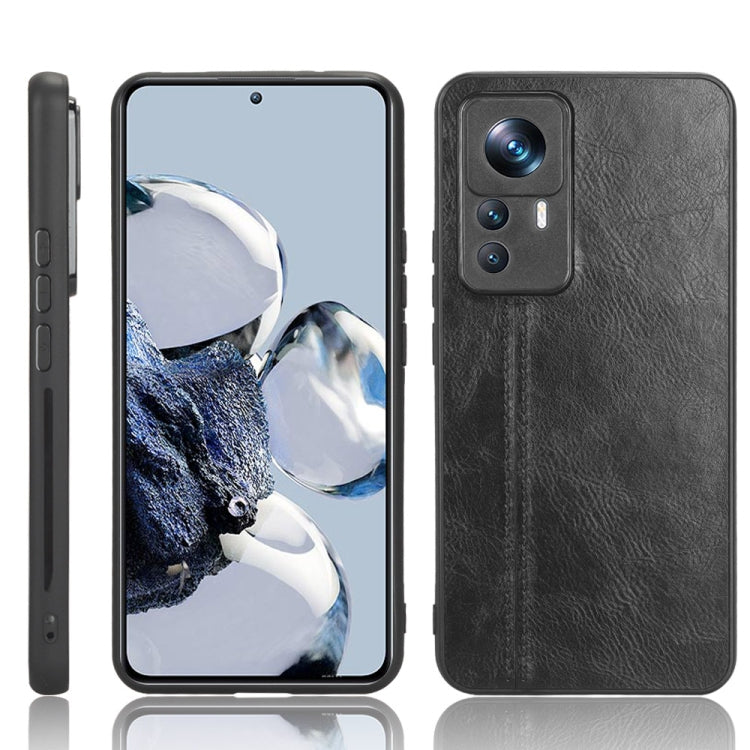 For Xiaomi 12T Pro Sewing Cow Pattern Skin PC + PU + TPU Phone Case
