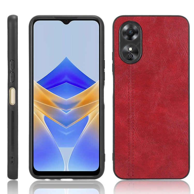 For OPPO A17 Sewing Cow Pattern Skin PC + PU + TPU Phone Case