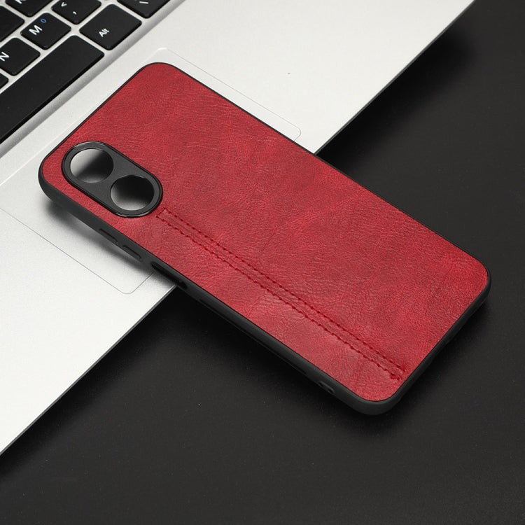 For OPPO A17 Sewing Cow Pattern Skin PC + PU + TPU Phone Case