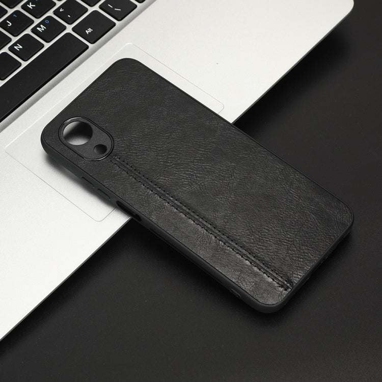 For OPPO A17k Sewing Cow Pattern Skin PC + PU + TPU Phone Case