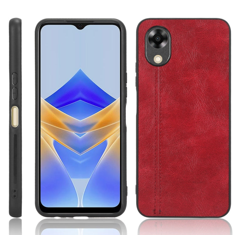 For OPPO A17k Sewing Cow Pattern Skin PC + PU + TPU Phone Case