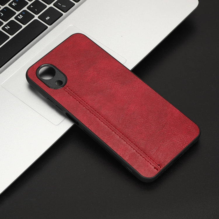 For OPPO A17k Sewing Cow Pattern Skin PC + PU + TPU Phone Case