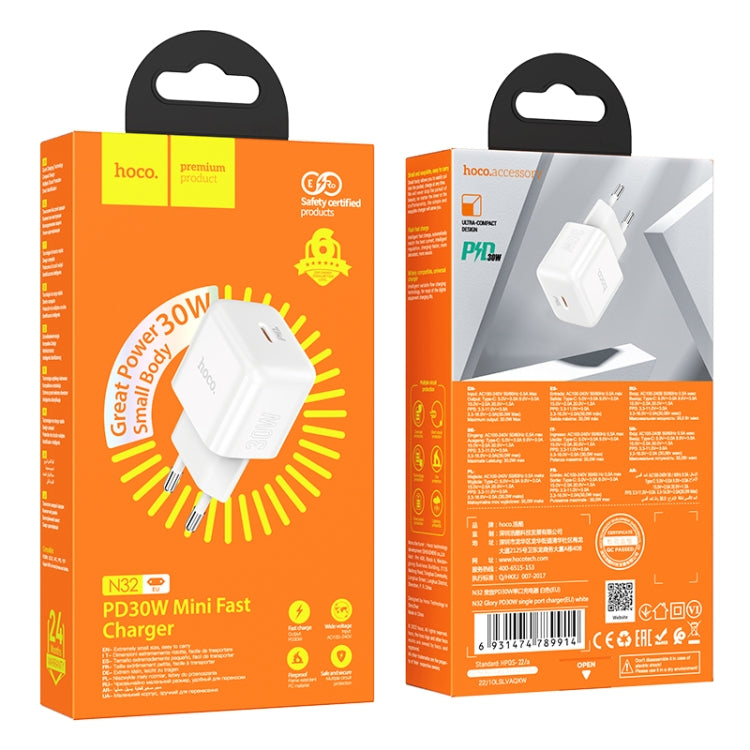 hoco N32 PD 30W USB-C/Type-C Single Port Charger, EU Plug