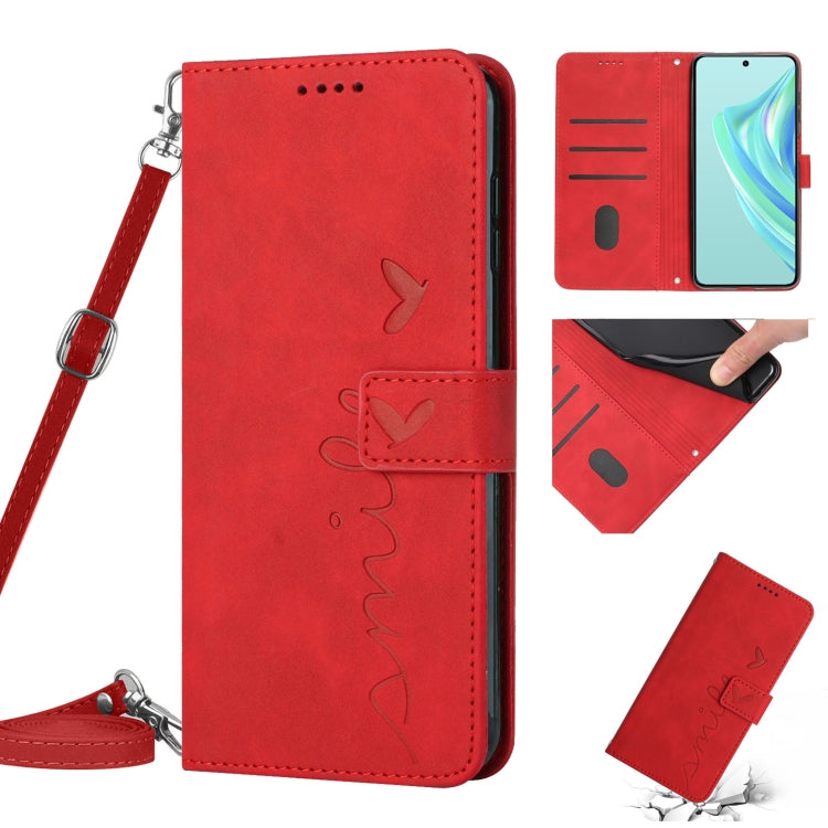 For Infinix Zero 20 Skin Feel Heart Pattern Leather Phone Case with Lanyard