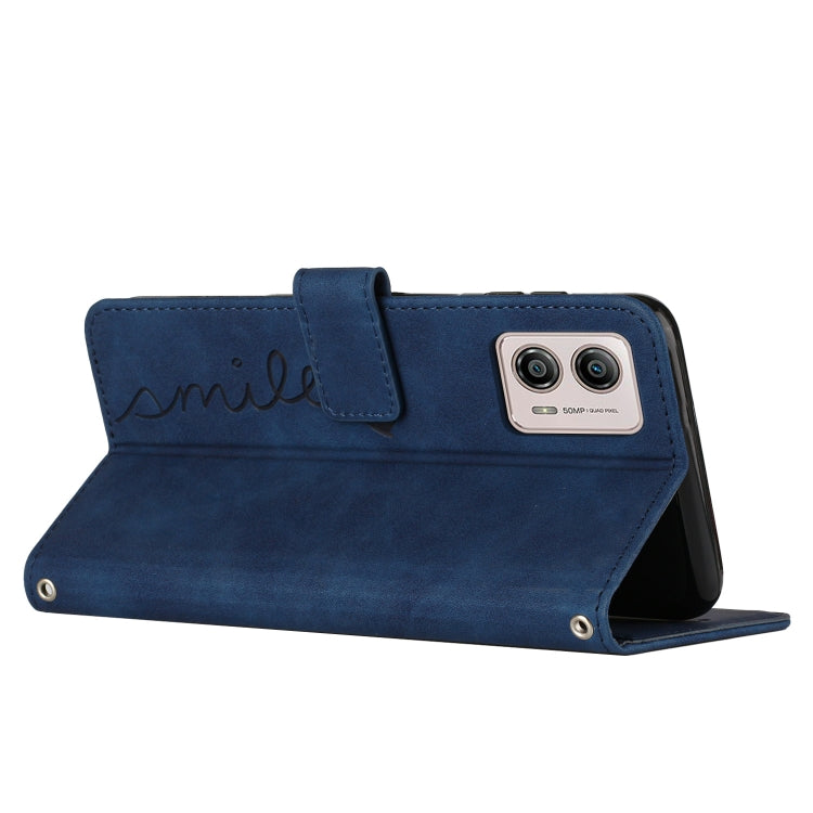 For Motorola Moto G53 5G/G13 4G/G23 4G Skin Feel Heart Pattern Leather Phone Case with Lanyard