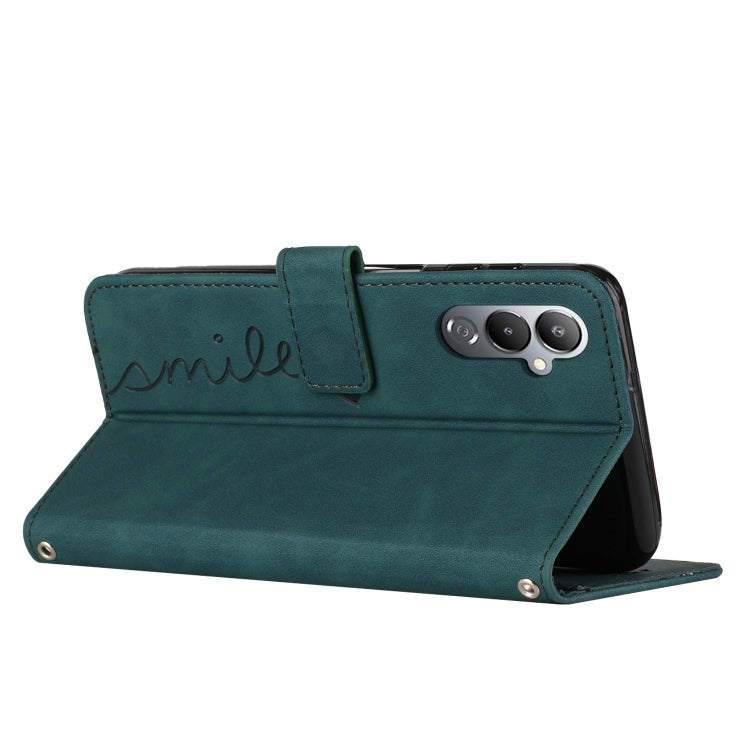 For Tecno Pova 4 Pro Skin Feel Heart Pattern Leather Phone Case with Lanyard