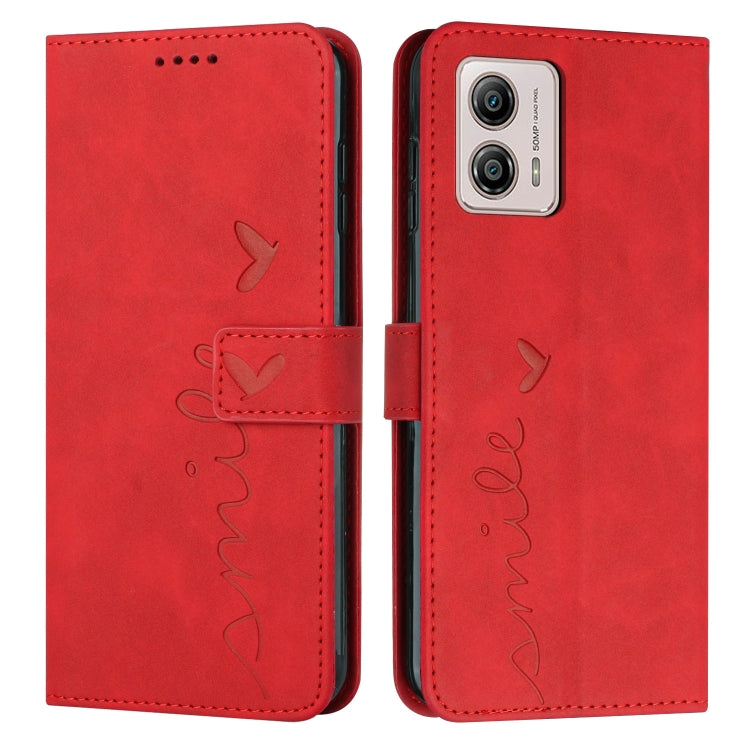 For Motorola Moto G73 Skin Feel Heart Embossed Leather Phone Case