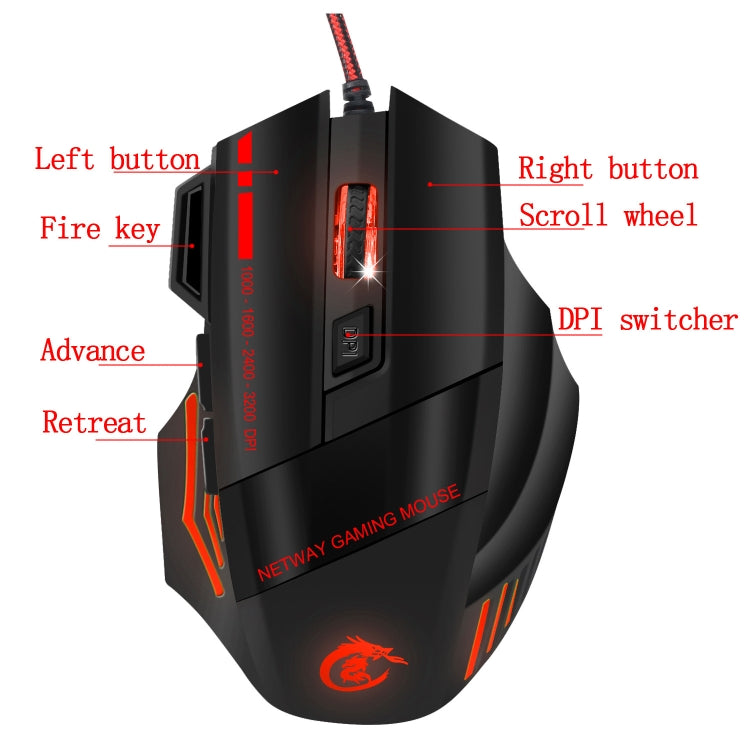 HXSJ A907 7 Keys Colorful Luminous 7D Wired Gaming Mouse