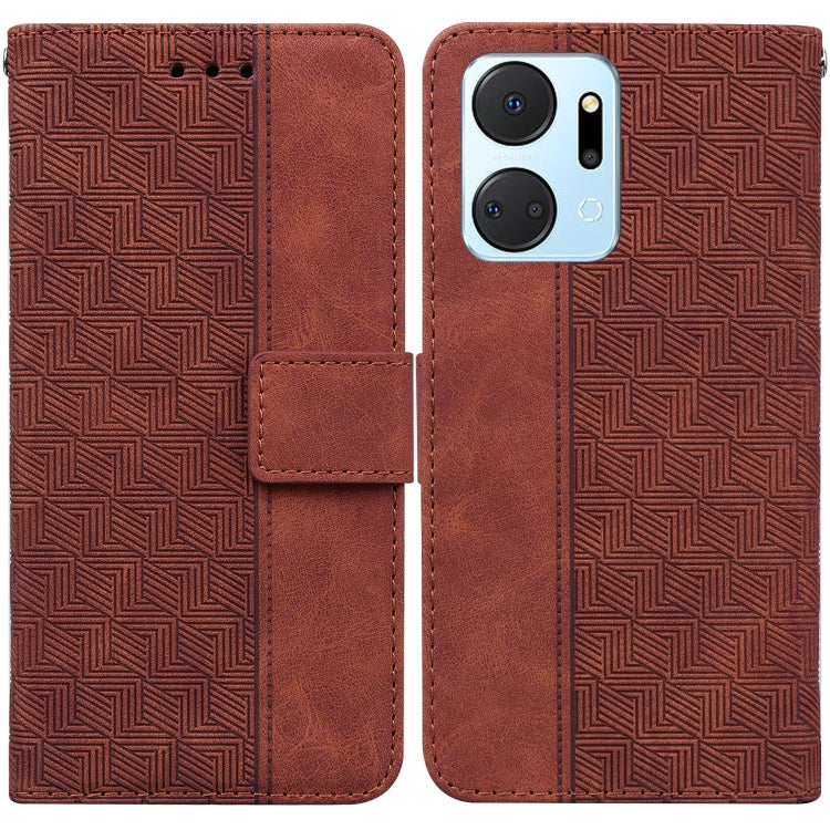 For Honor X7a Geometric Embossed Leather Phone Case