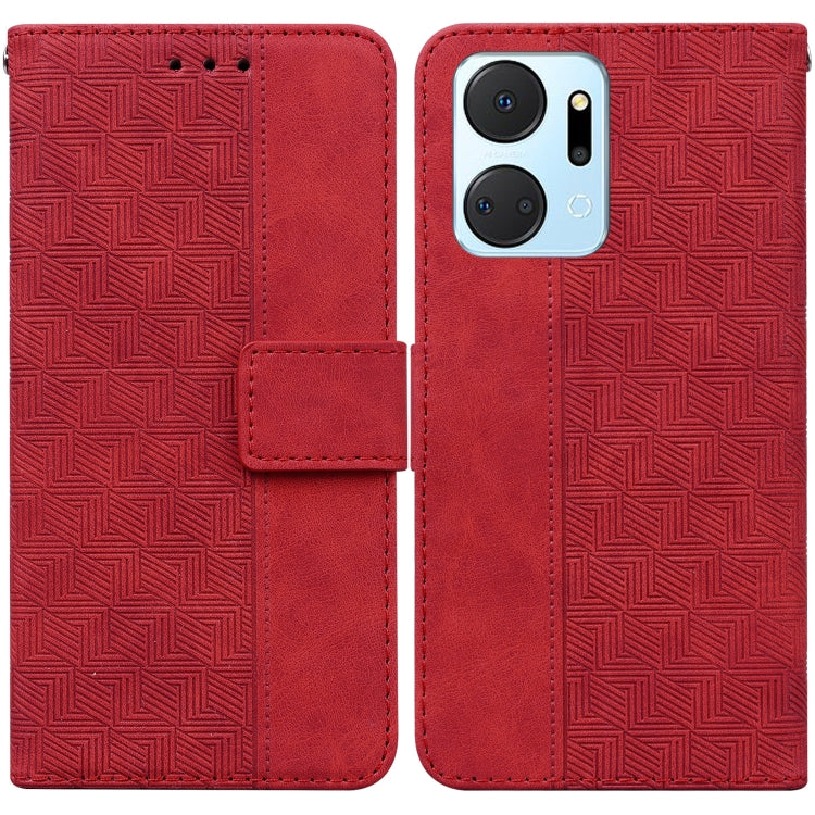 For Honor X7a Geometric Embossed Leather Phone Case