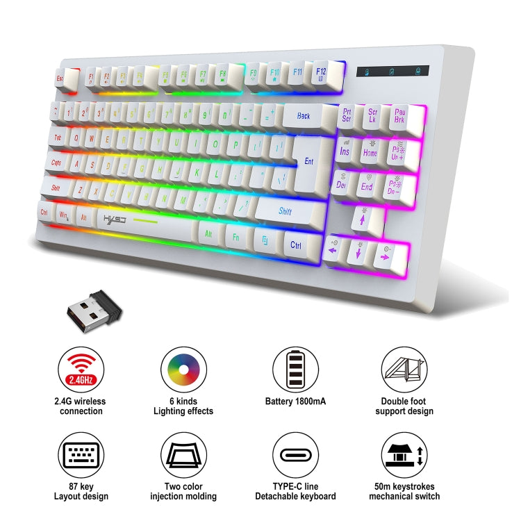 HXSJ L100 87 Keys RGB Backlit Film 2.4G Wireless Keyboard