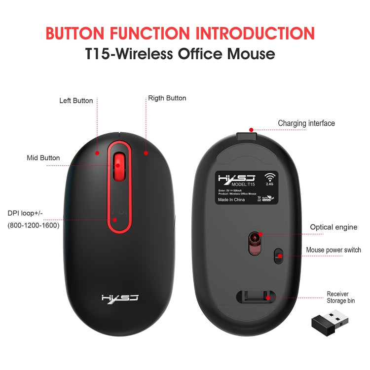 HXSJ T15 2.4GHz 4 Keys Wireless Mute Mouse