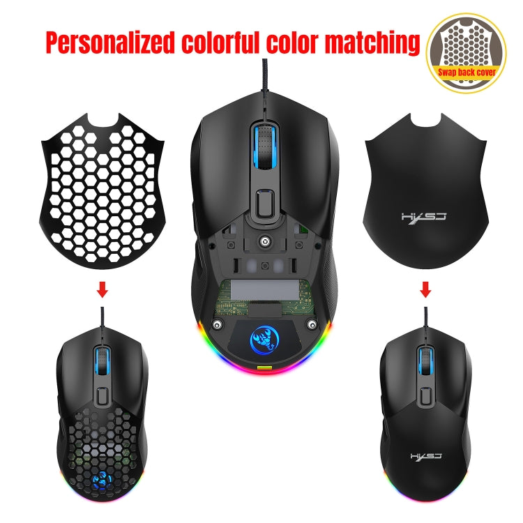 HXSJ X300 7200DPI RGB Backlight Interchangeable Back Cover Hole Gaming Wired Mouse