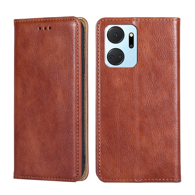 For Honor X7A Gloss Oil Solid Color Magnetic Leather Phone Case