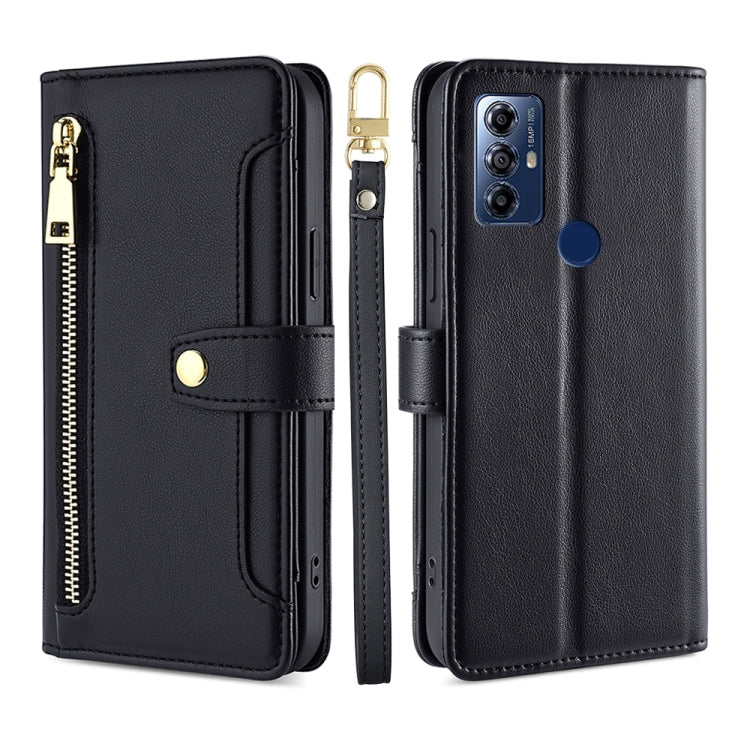 For Motorola Moto G Play 2023 Sheep Texture Cross-body Zipper Wallet Leather Phone Case