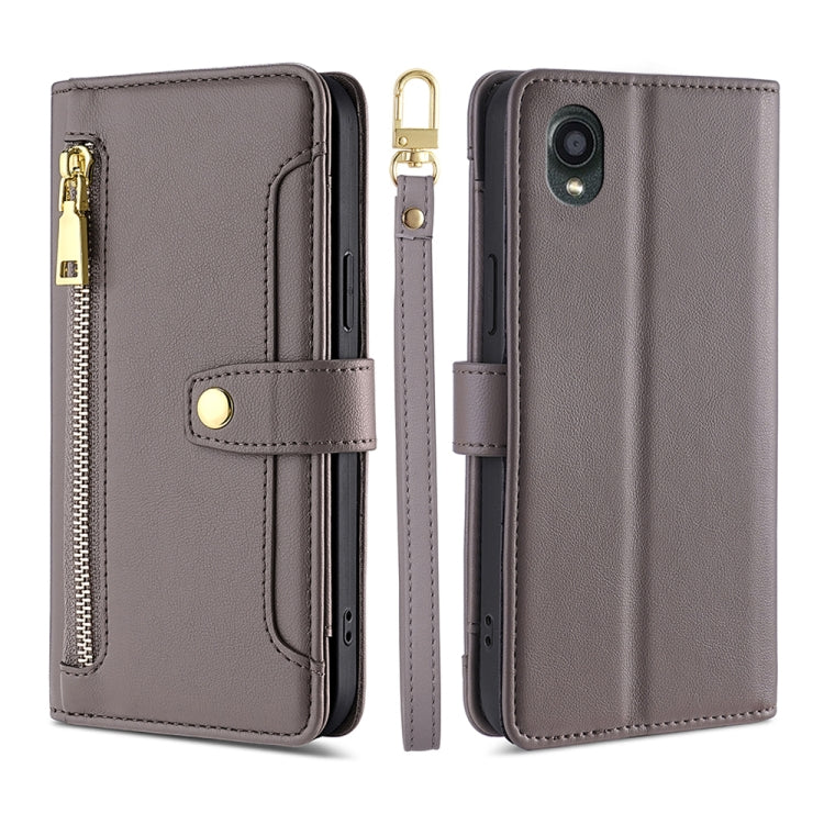 For Kyocera Digno BX2-Digno SX2-A101KC Sheep Texture Cross-body Zipper Wallet Leather Phone Case