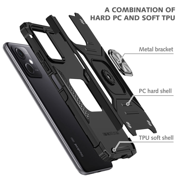 For Xiaomi Redmi Note 12 Magnetic Armor Shockproof TPU + PC Phone Case with Metal Ring Holder