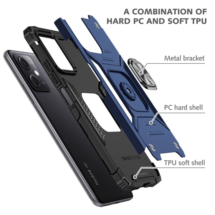 For Xiaomi Redmi Note 12 Magnetic Armor Shockproof TPU + PC Phone Case with Metal Ring Holder