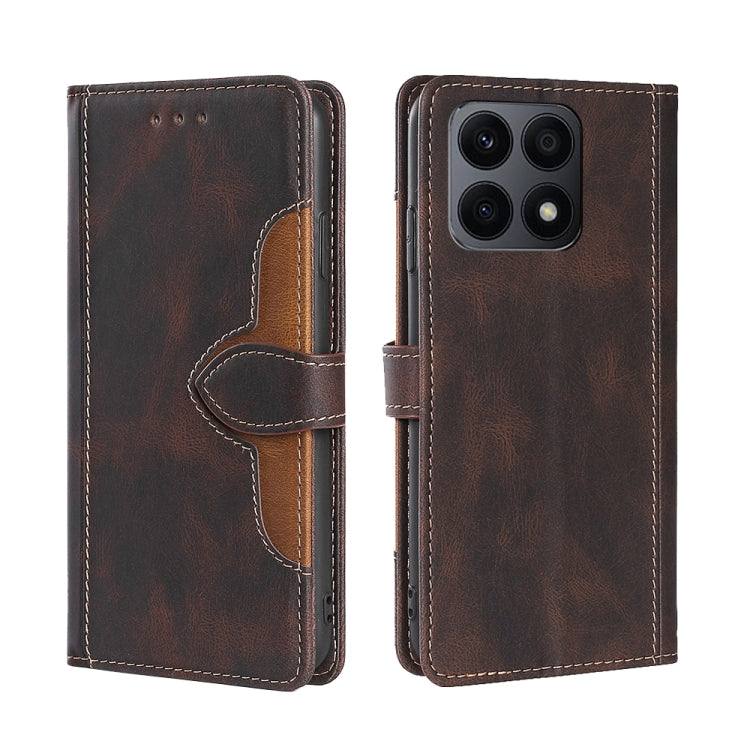 For Honor X8A Skin Feel Magnetic Buckle Leather Phone Case