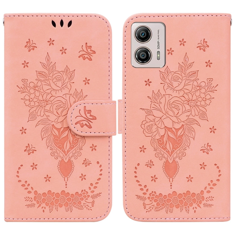 For Motorola Moto G13 / G23 / G53 Butterfly Rose Embossed Leather Phone Case