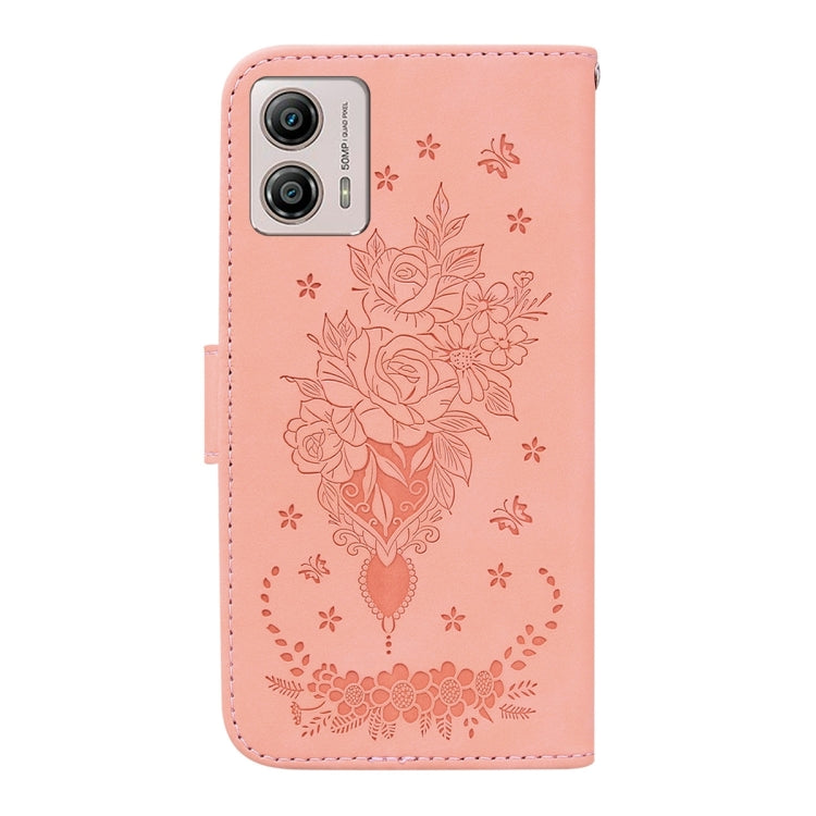 For Motorola Moto G13 / G23 / G53 Butterfly Rose Embossed Leather Phone Case
